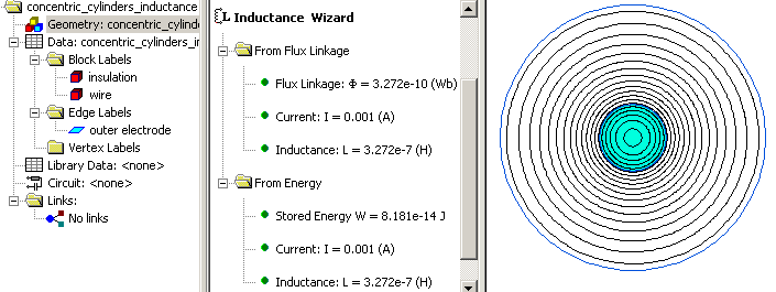 QuickField calculates concentric cylinders inductance